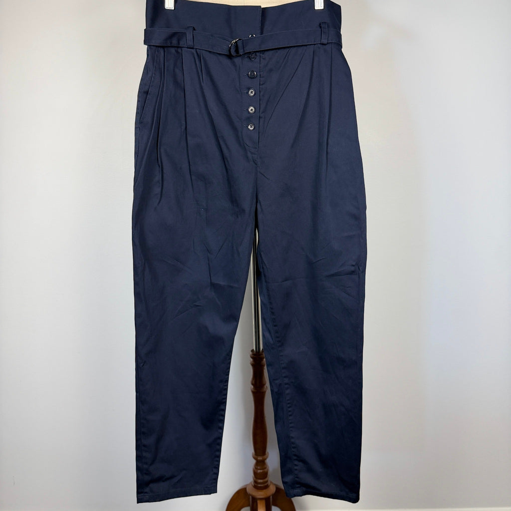 Scanlan Theodore Navy Belted High Waist Tapered Pants Sz 12 Cotton Blend - Image 1