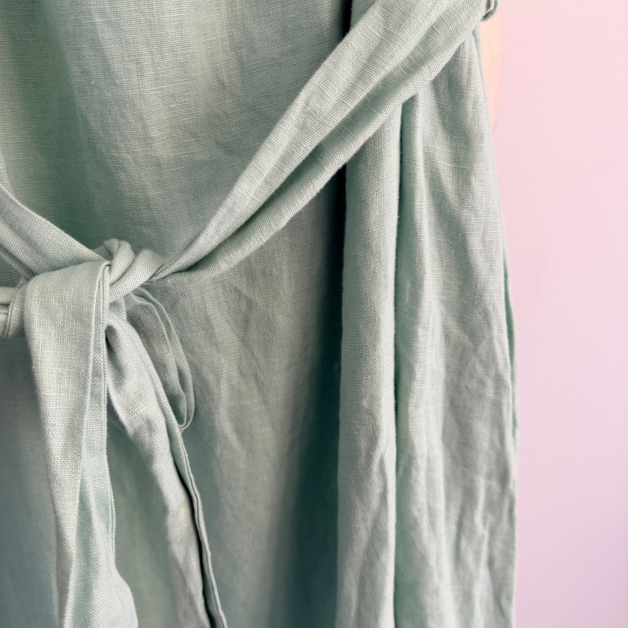 Amelius Mint Green Linen Midi Dress Size XL Puff Sleeve Tie Waist Resort - Image 14