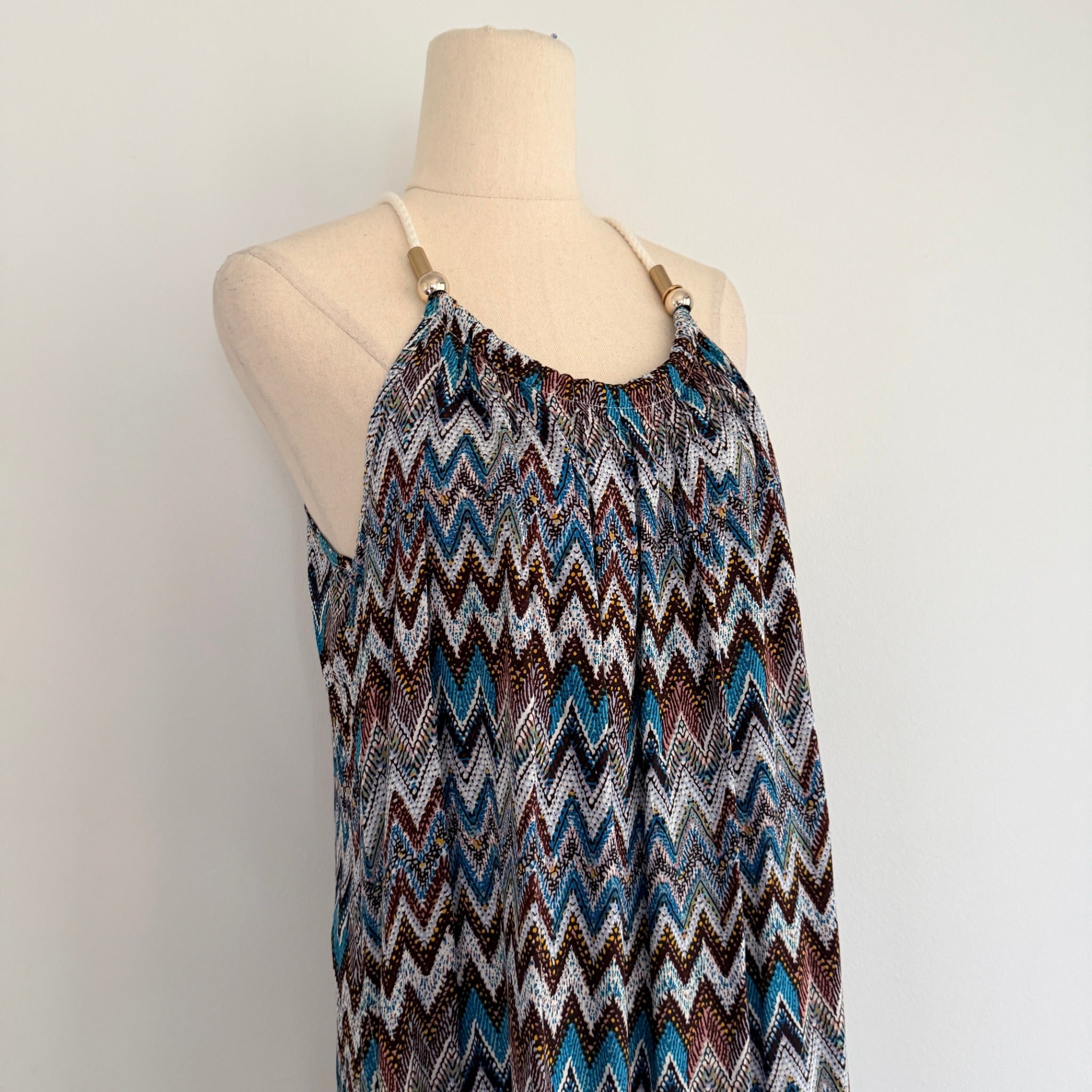 Caroline Morgan Multi Blue Chevron Print Maxi Dress With Gold Hardware - Image 14