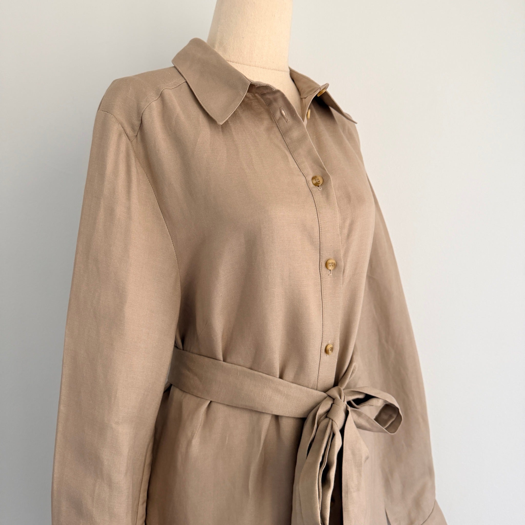 by WILLA Tan Long Sleeve Shirt Dress Belted Midi Size 8 Workwear BNWT - Image 12