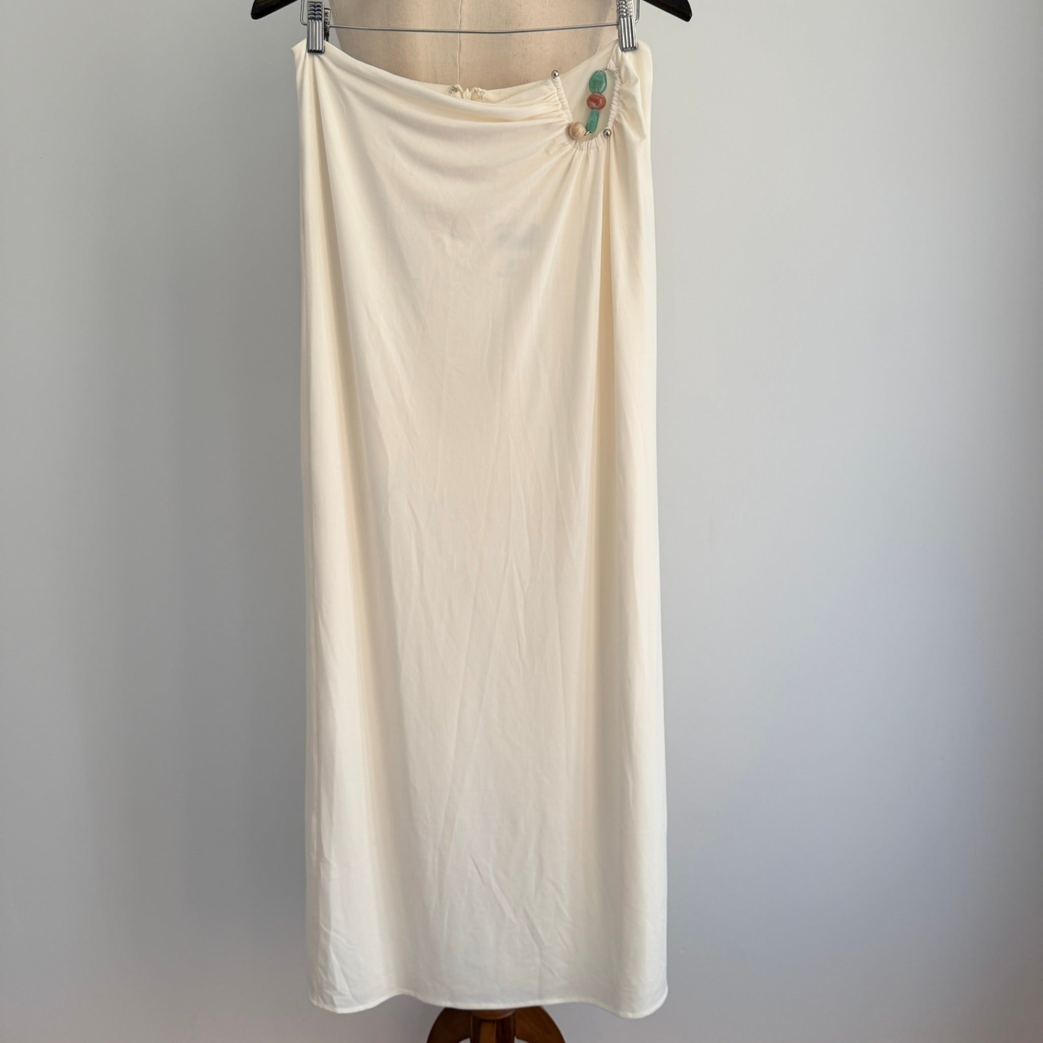 Tussah Sawyer Maxi Skirt Sz 12 Cream Polyester Draped Beaded Detail Event NWT - Image 1