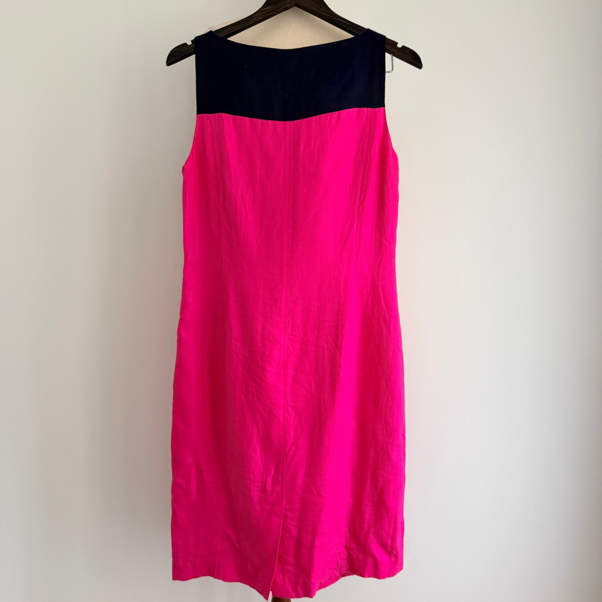 Lauren Ralph Lauren Colourblock Linen Dress Navy Pink Size 10 - Image 12