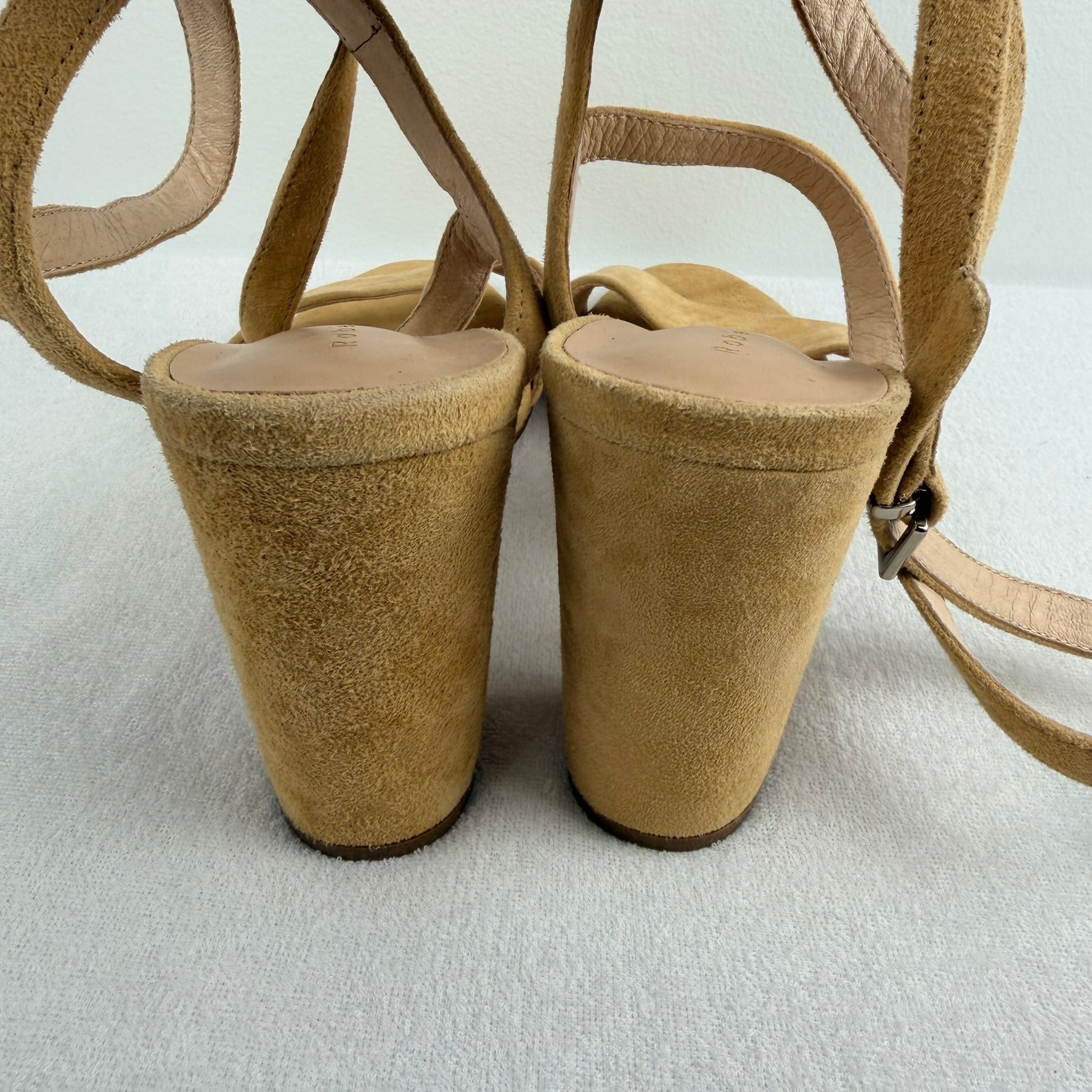 Robert Robert Tan Suede Ankle Wrap Block Heel Sandals Size 39 - Image 13
