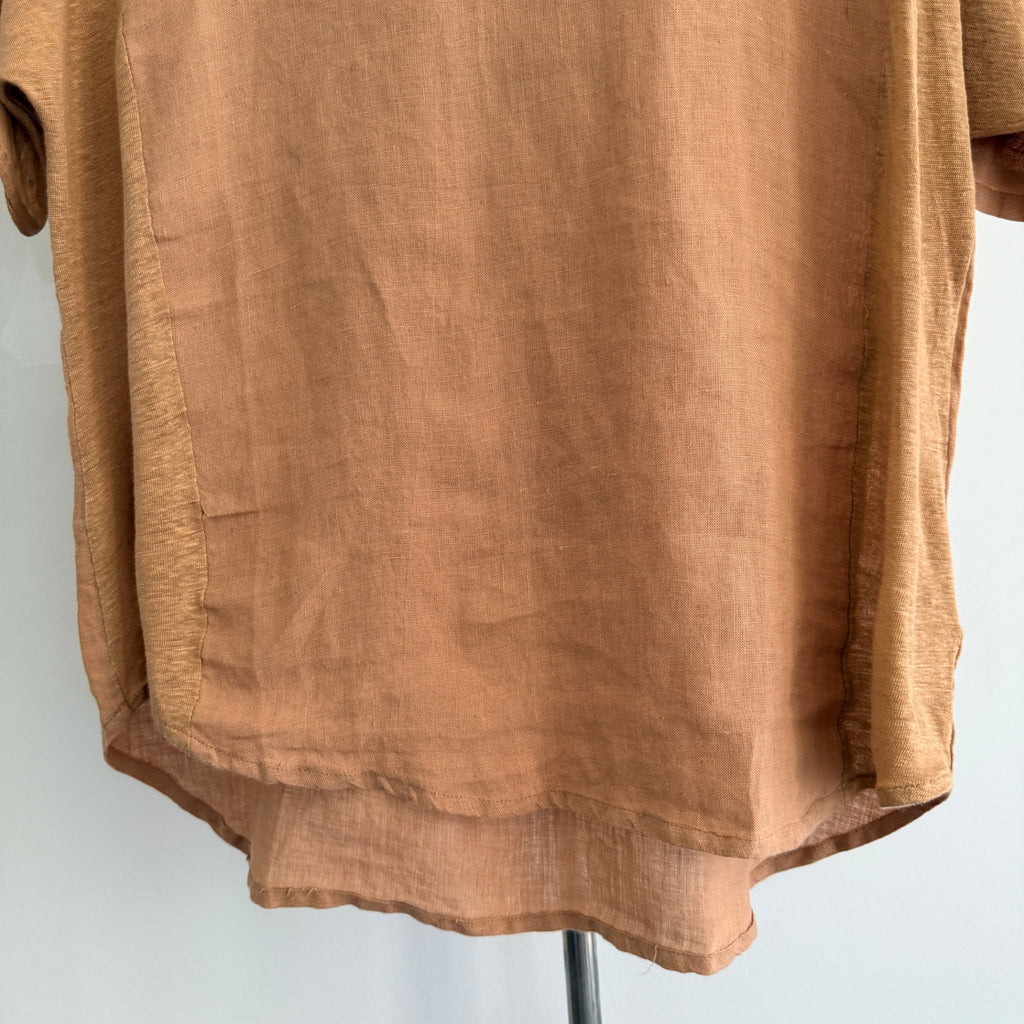 The Shanty Corporation Linen Top Tan V-Neck Relaxed Fit Size S Summer Casual - Image 12