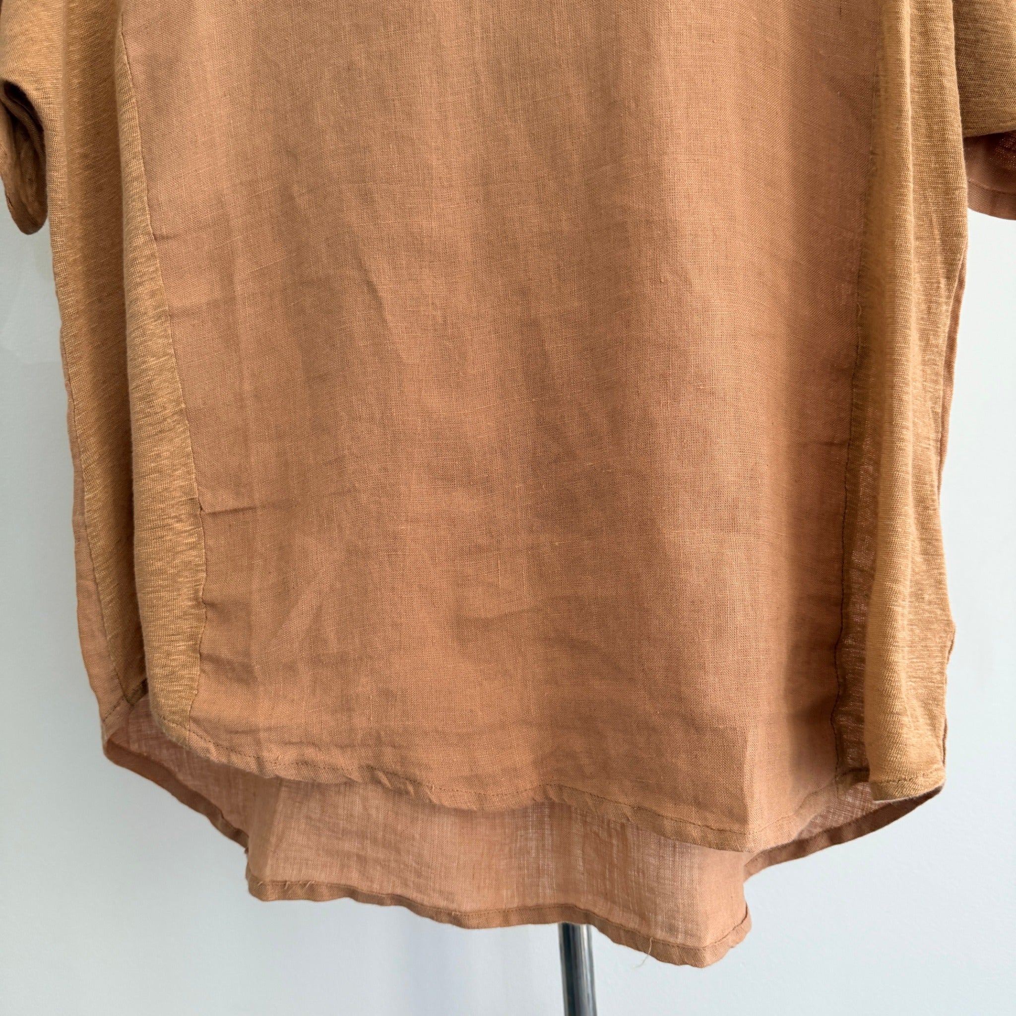 The Shanty Corporation Linen Top Tan V-Neck Relaxed Fit Size S Summer Casual - Image 12