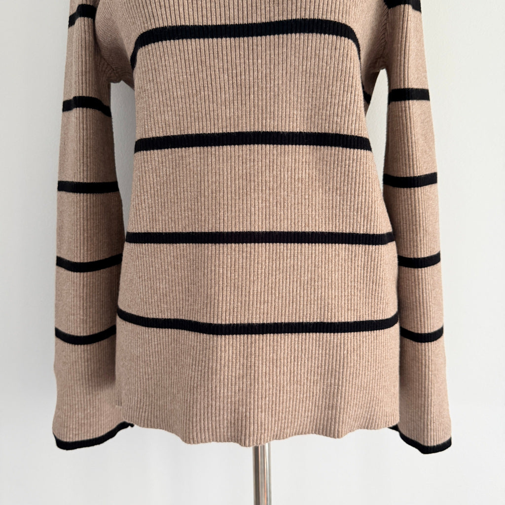 Feather + Noise Beige Stripe Ribbed Knit Jumper Sweater S/M Viscose Casual - Image 13