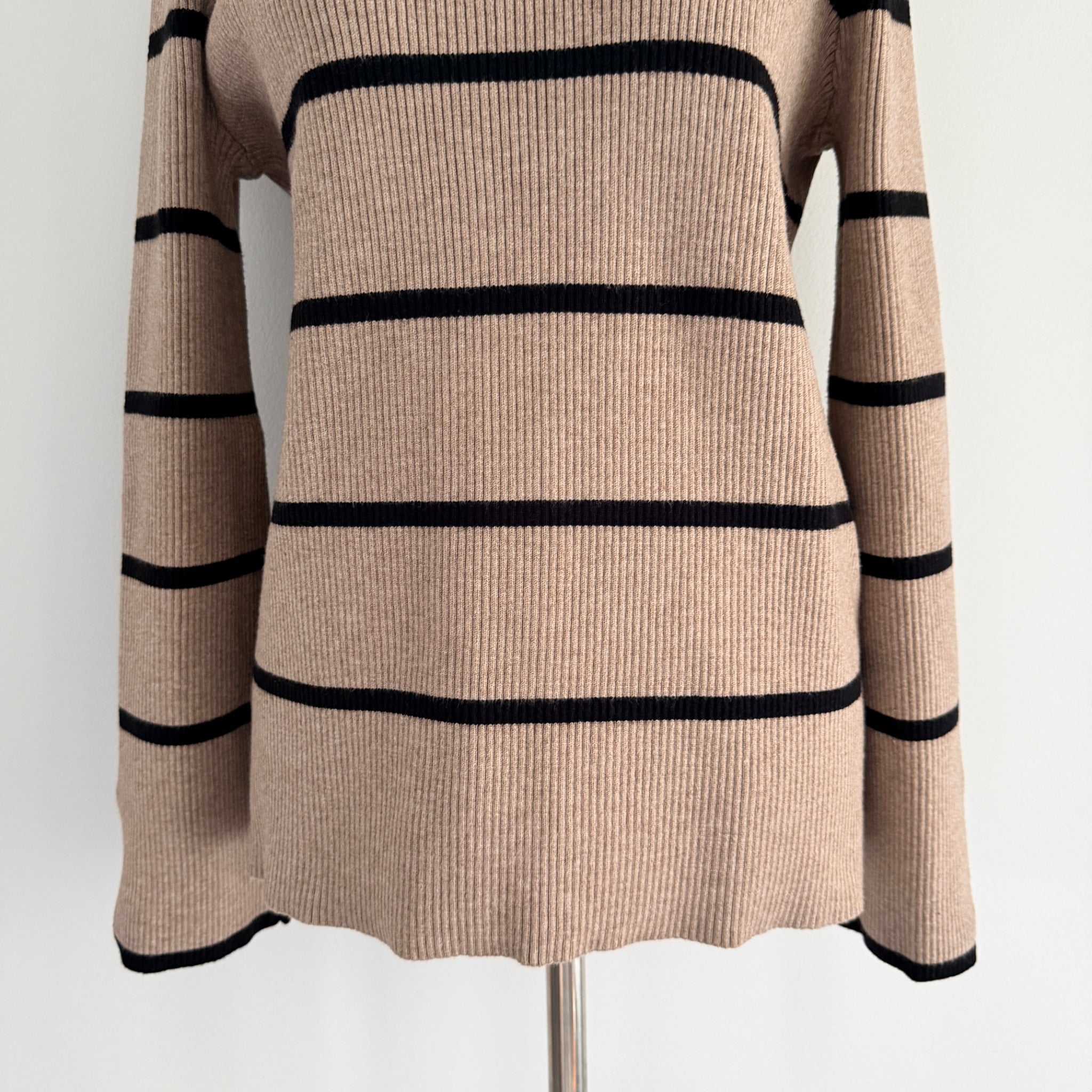 Feather + Noise Beige Stripe Ribbed Knit Jumper Sweater S/M Viscose Casual - Image 13