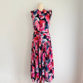 Portmans Floral Maxi Dress Navy Pink Tiered Sleeveless With Belt Sz 14 Casual - Image 1