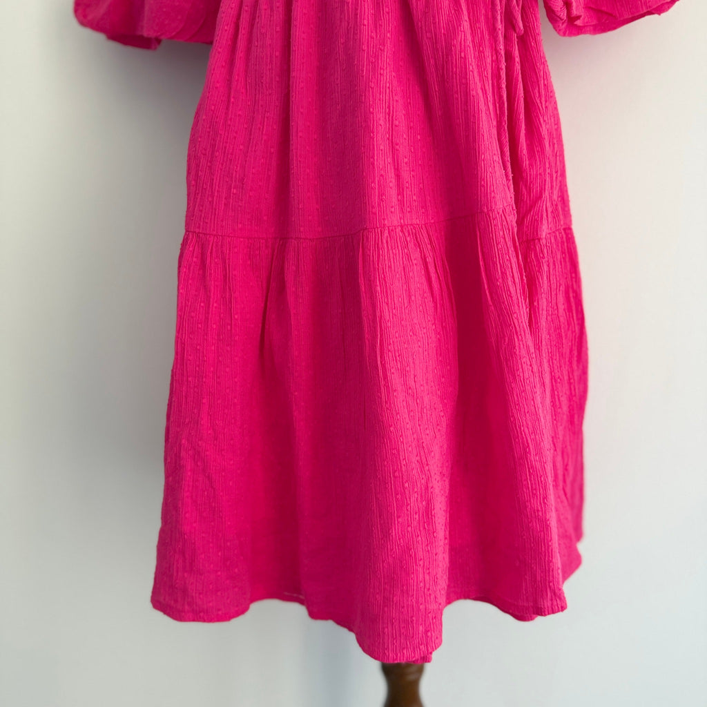 YAS Womens Wrap Dress Size XS Pink Cotton Puff Sleeve Tie Waist Summer - Image 16