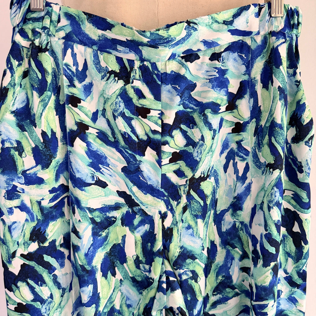 Basque Sz 14 Blue Green Abstract Print Recycled Wide Leg Pants Resort - Image 13