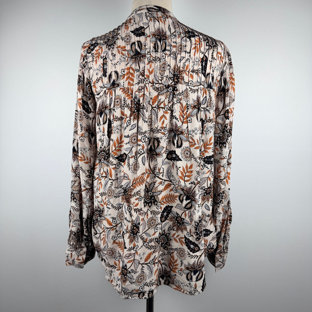 Witchery Beige Floral Print Viscose Blouse Size 6 Button Down Long Sleeve Boho - Image 2