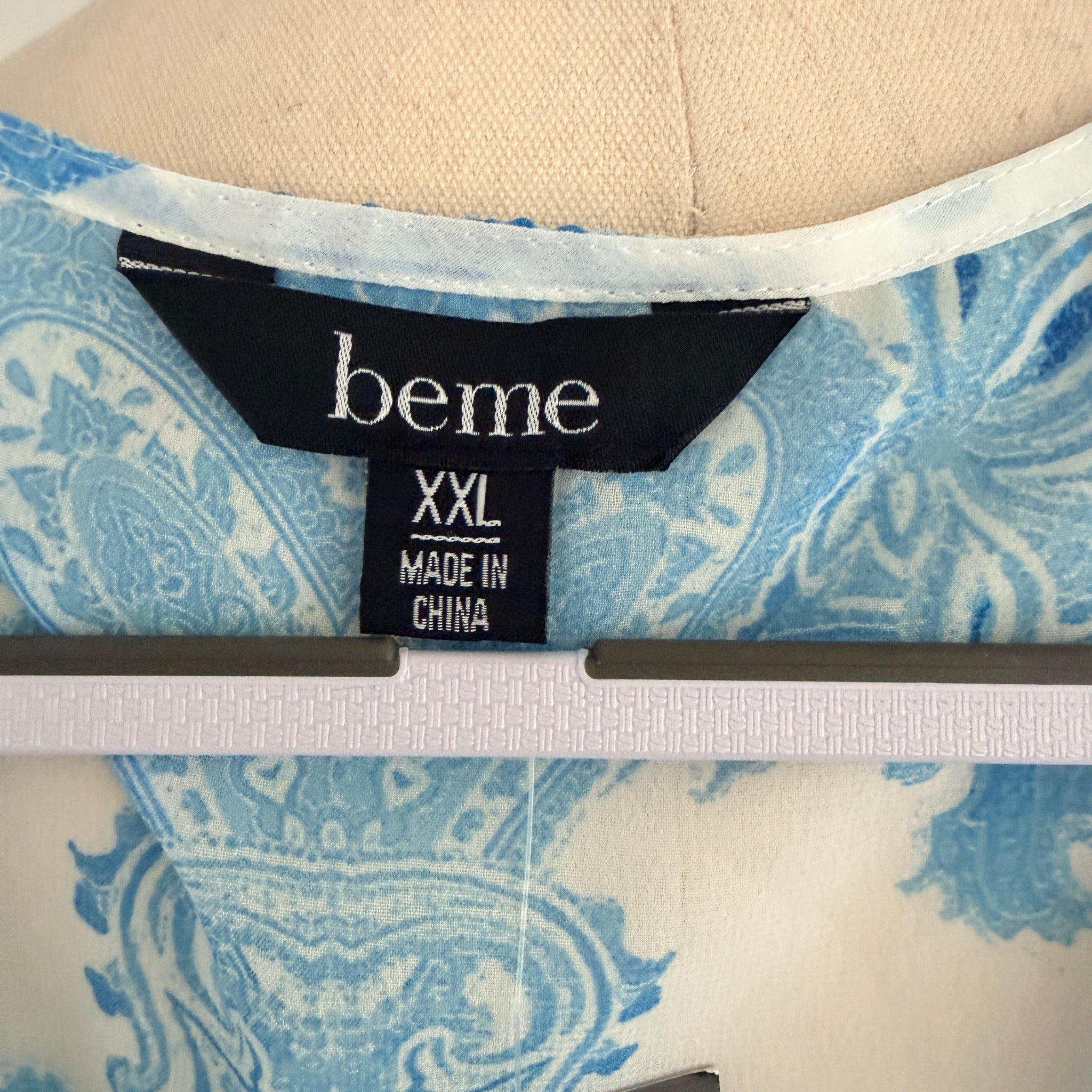 Beme Blue White Paisley Polyester Kaftan Top Size XXL Boho Beach Cover Up BNWT - Image 5