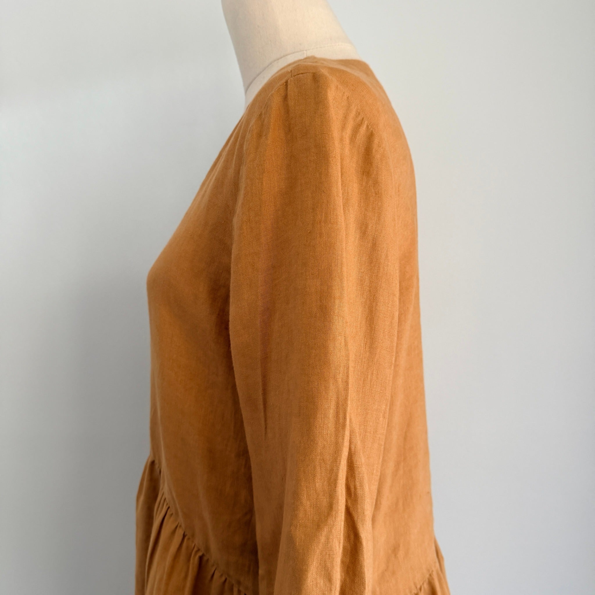 Sussan Linen Tunic Top Ochre V-Neck Button-Down Size 6 Relaxed Summer Casual - Image 12