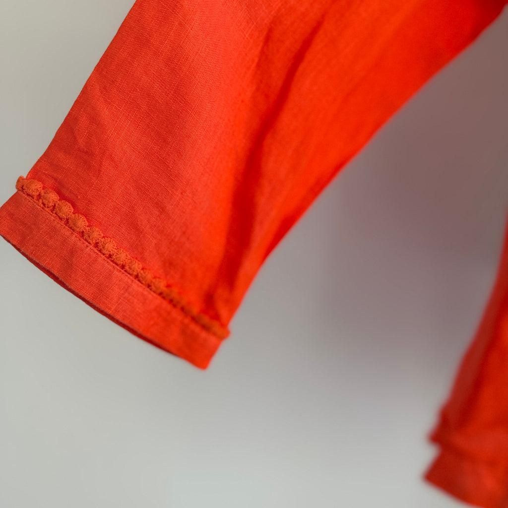 Yarra Trail Orange 100% Linen Button Up Shirt Size 10 Crochet Trim Casual - Image 14
