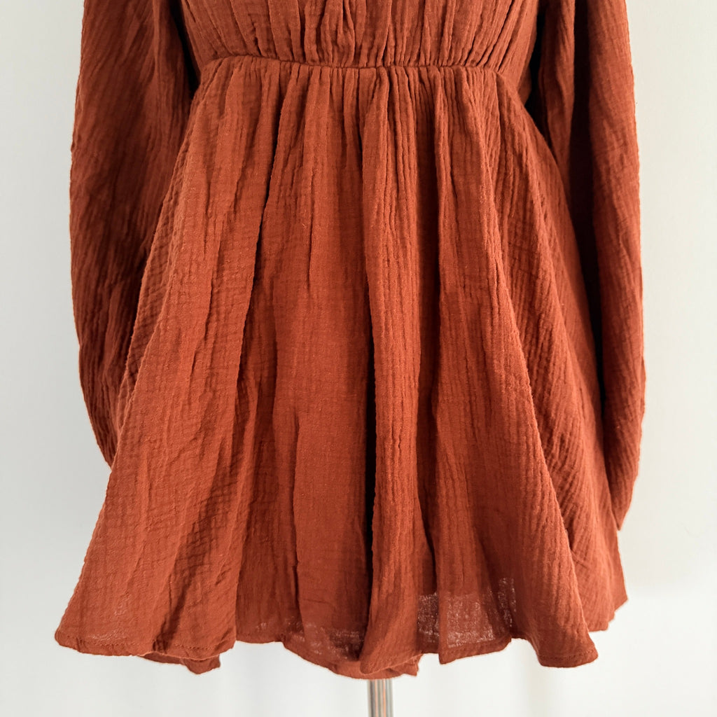 Princess Polly Rust Brown Cotton Gauze Long Sleeve Romper Size 6 Boho BNWT - Image 15