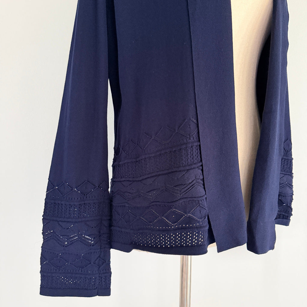 Liz Jordan Navy Viscose Nylon Knit Cardigan Size M Open Front Smart Casual - Image 14