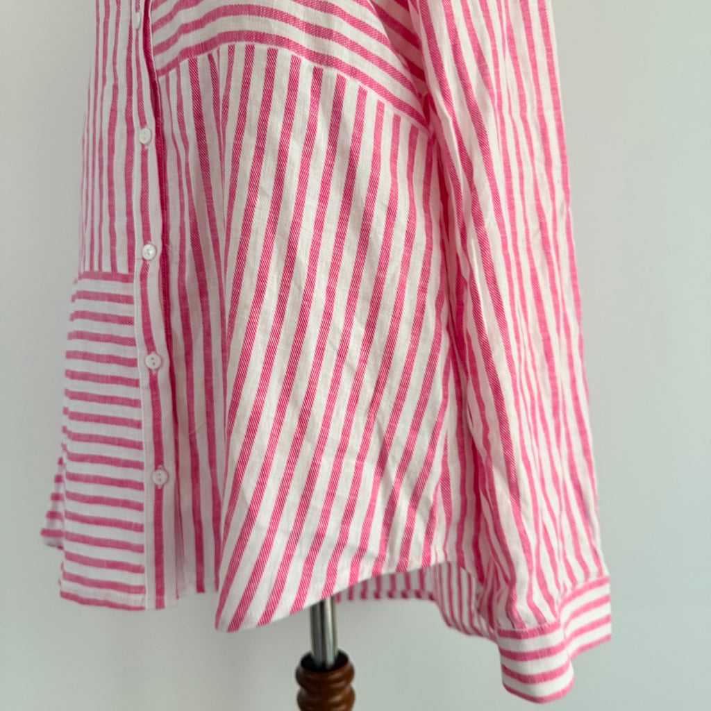 Regatta Sz 12 Red White Mixed Stripe Linen Cotton Button-Up Shirt Casual Resort - Image 13