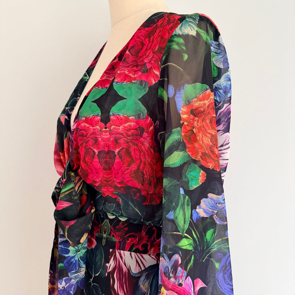 Sheike Floral Print Tie-Front Long Sleeve Mini Dress Size 8 - Image 16