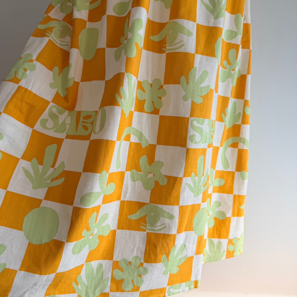 Sabo Orange And White Checkered Leaf Print Maxi Skirt - Image 11