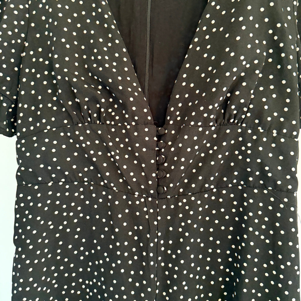 Dissh Black Polka Dot Polyester Jumpsuit Sz 14 Puff Sleeve V-Neck Party - Image 13