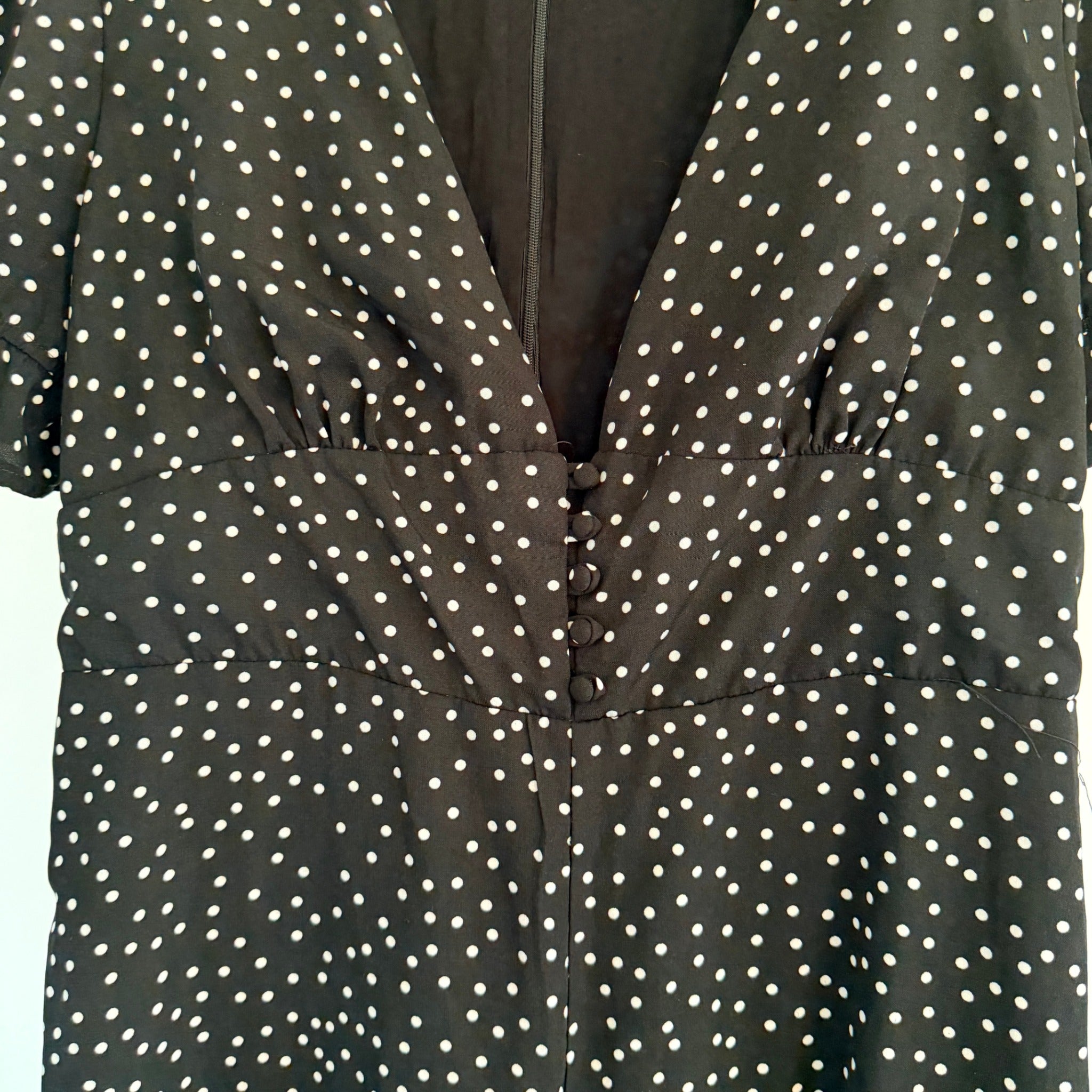 Dissh Black Polka Dot Polyester Jumpsuit Sz 14 Puff Sleeve V-Neck Party - Image 13