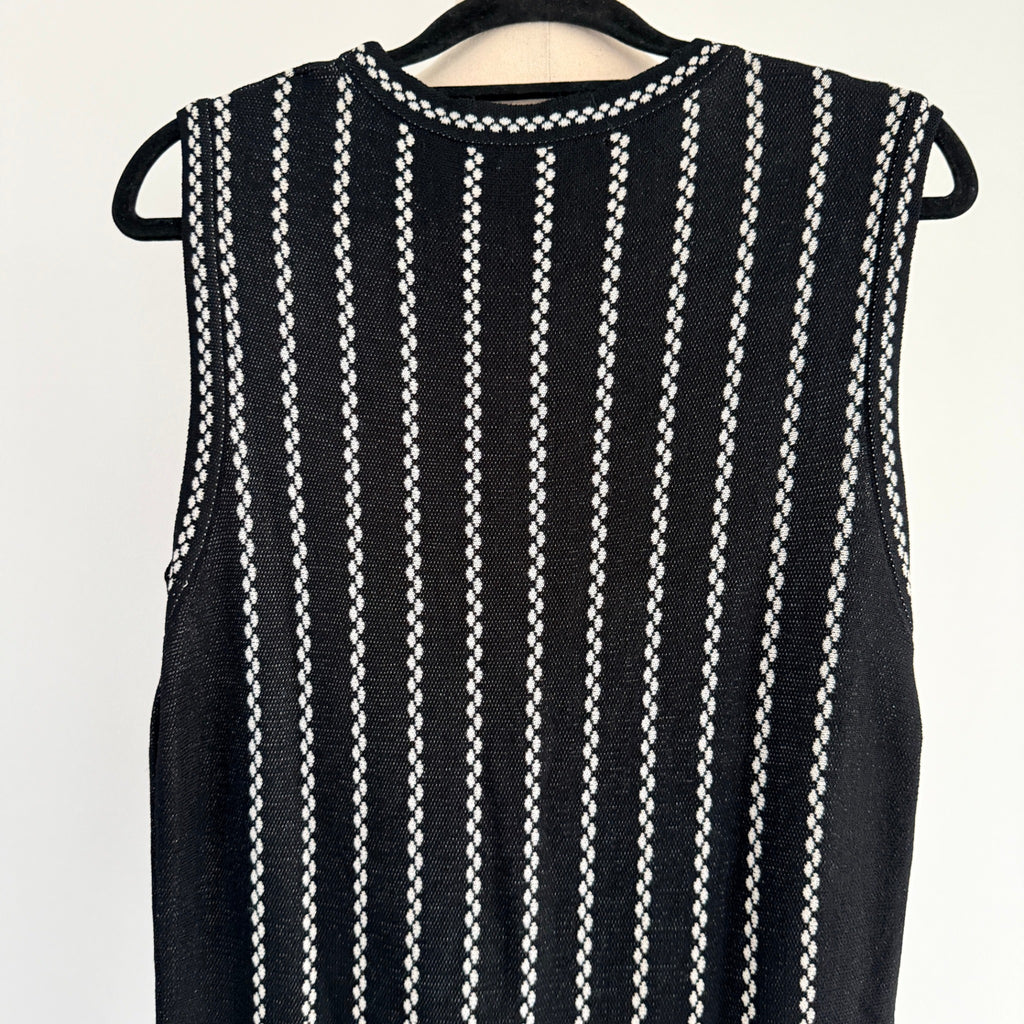 Feathers Womens Black White Striped Knit Sleeveless Fit Flare Dress Size L - Image 4