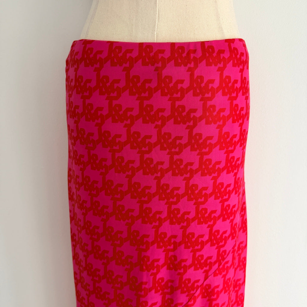 JGR & STN Pink Red Polyester Monogram Mesh Maxi Skirt Size 10 Party Night Out - Image 12