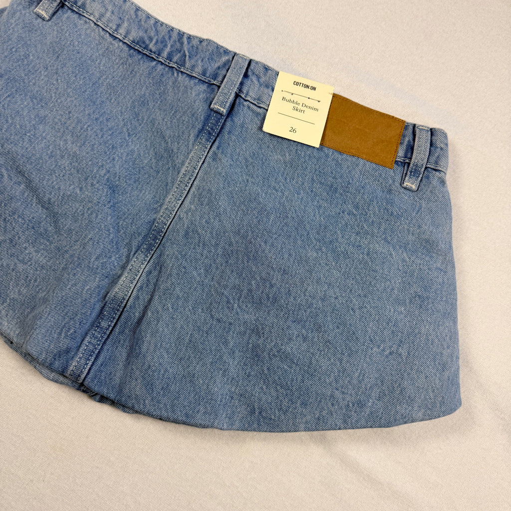 Cotton On Bubble Denim Skirt Sports Blue Cotton Size 26 Y2K Mini BNWT - Image 15