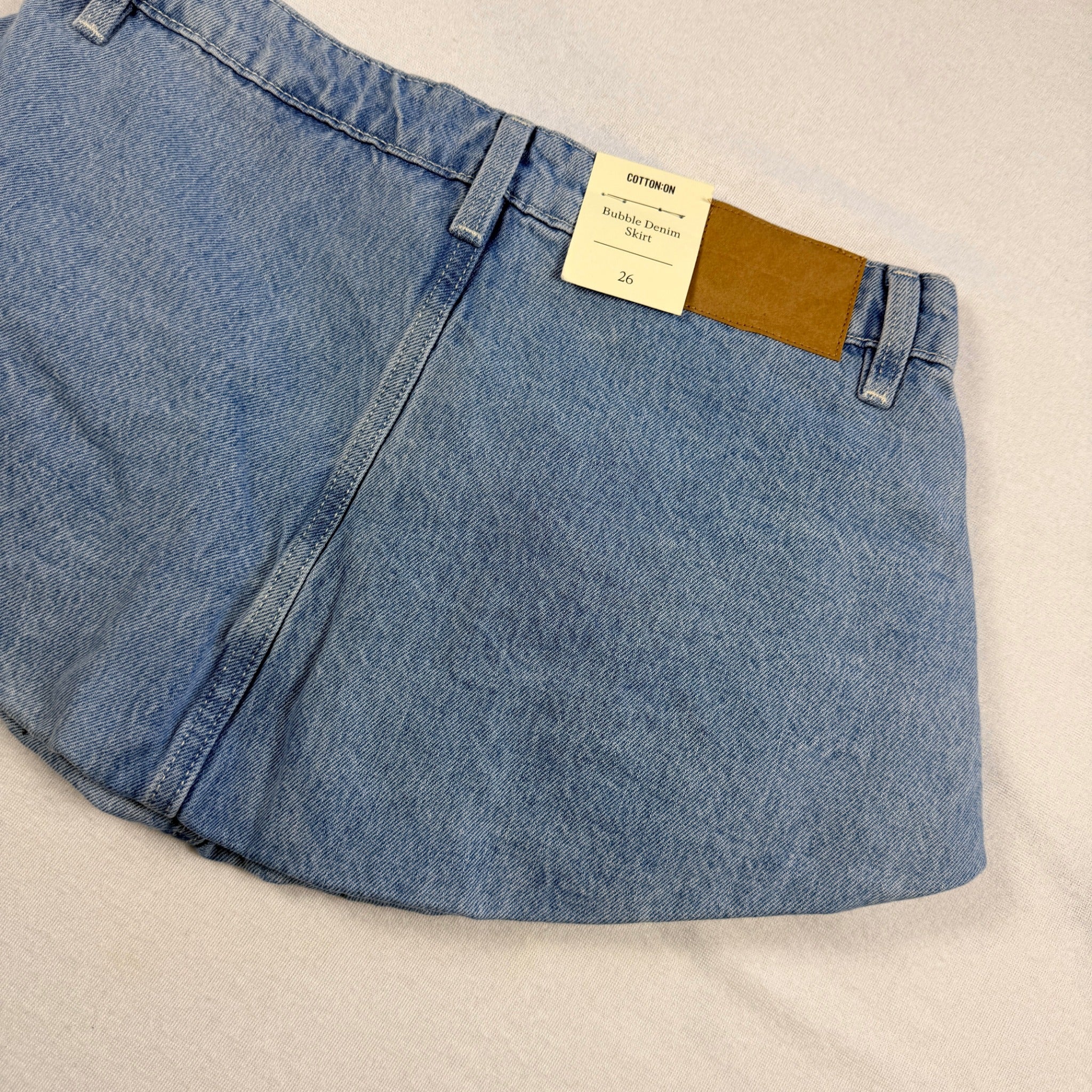 Cotton On Bubble Denim Skirt Sports Blue Cotton Size 26 Y2K Mini BNWT - Image 15