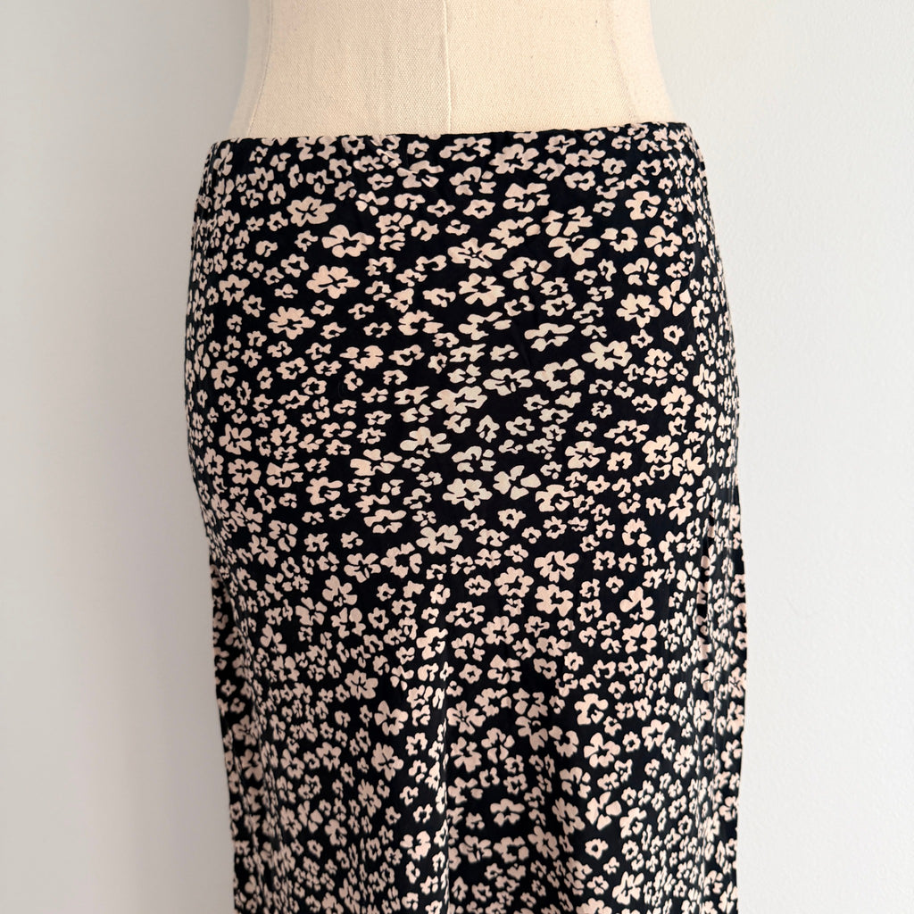 Kookai Black White Ditsy Floral Midi Skirt Size 38 Bias Cut Casual Day - Image 8